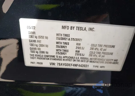 2022 Tesla Model Y Performance Dual Motor All-Wheel Drive из США, поврежденный, VIN 7SAYGDEF4NF443931